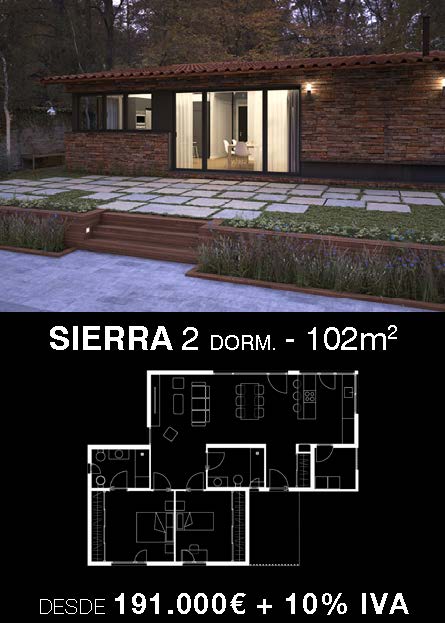  Casa prefabricada rústica Sierra 2 dormitorios. 